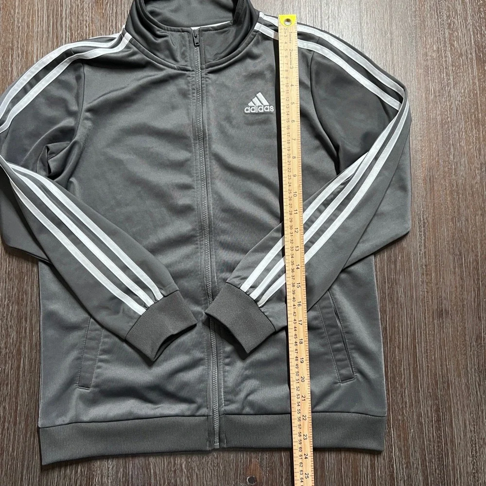 Adidas Gray Track Jacket Kids L (14/16) Three‎ Stripe Zip Front Athleisure